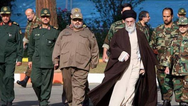 Khamenei walking with IRGC men
